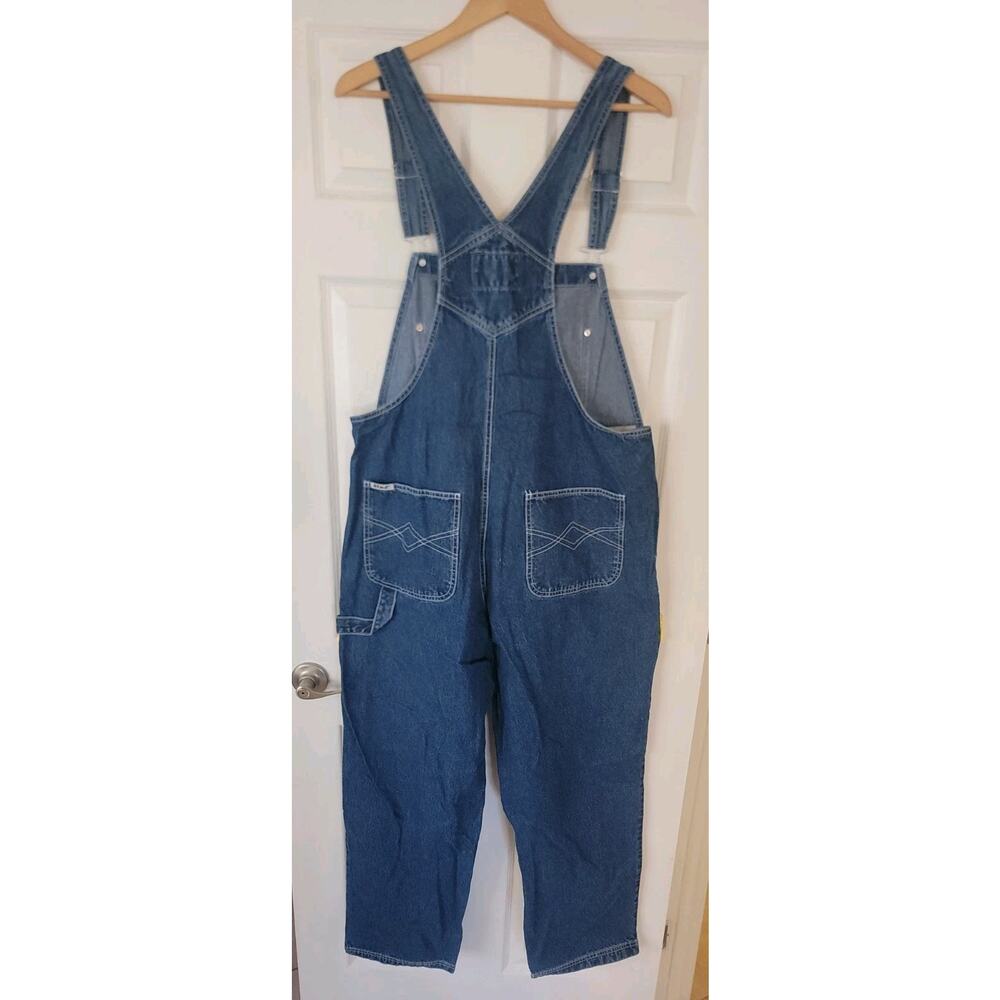 VTG Revolt Denim Bib Overalls Sz 18 Wide Leg Baggy Tuxedo Stripe Retro 90S Y2K - Picture 8 of 12